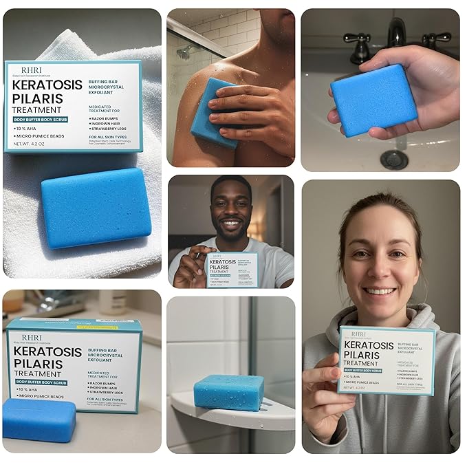 Body Soap for Keratosis Pilaris | Exfoliating Soap Scrub with 10% AHA & Micro Pumice Beads | Buffingbar for Smooth Skin, Strawberry Legs, Ingrown Hair & Razor Bumps | Bar Soap for Men and Women 4.2 oz