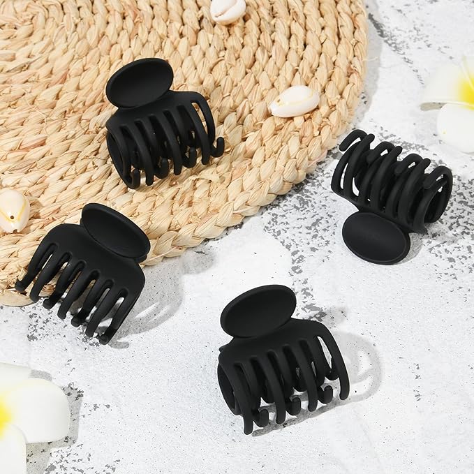 DEEKA Hair Clips Small Claw Clips for Thin Short Hair 4 Pack Double Row Teeth 1.6" Medium Matte Non-slip Accessories for Women and Girls -Black