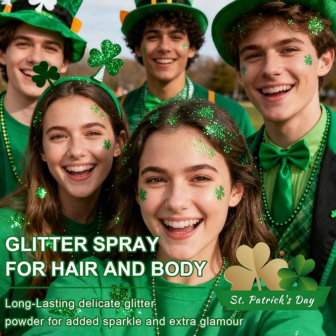 Hair and Body Glitter Spray, 1PC St Patricks Day Glitter Hairspray Dry Powder Makeup for Clothes, Festival Rave Prom Loose Sparkle Powder,Holographic Ultra Fine Resin Glitters for Crafts (1PC Green)
