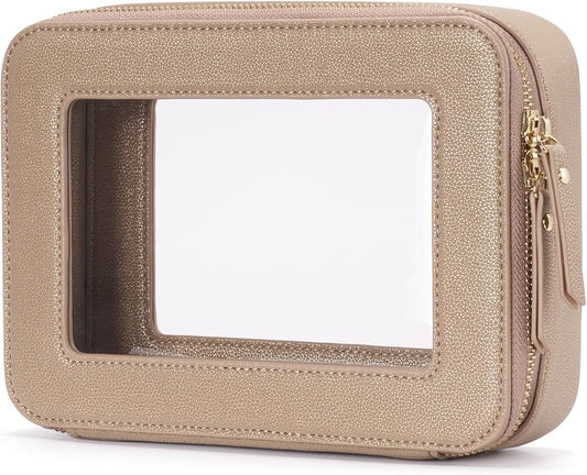 Popvibe Clear Makeup Bag Travel Cosmetic Case Transparent Toiletry Bag with Zipper, Portable Make Up Organizer Traveling Compact Car Bag for Essentials