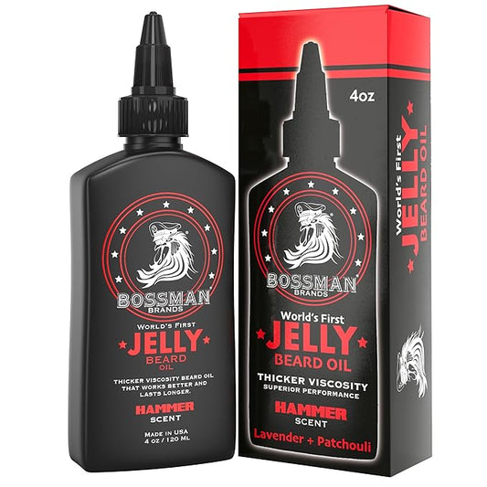 Bossman Jelly Beard Oil for Men (4 oz, Hammer Scent) – Softens, Moisturizes & Conditions with Natural Ingredients