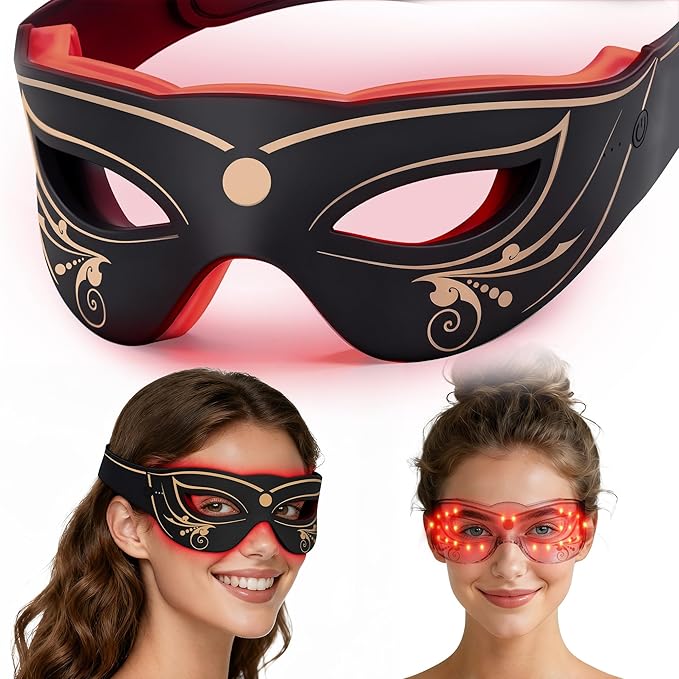 Red Light Therapy for Eyes, Red Light Eye Therapy with NIR, 3 Modes with Timing Function, Red Light Eye Mask for Reducing Dark Circles and Puffiness, Smoothing Fine Lines(Black & 3 modes)
