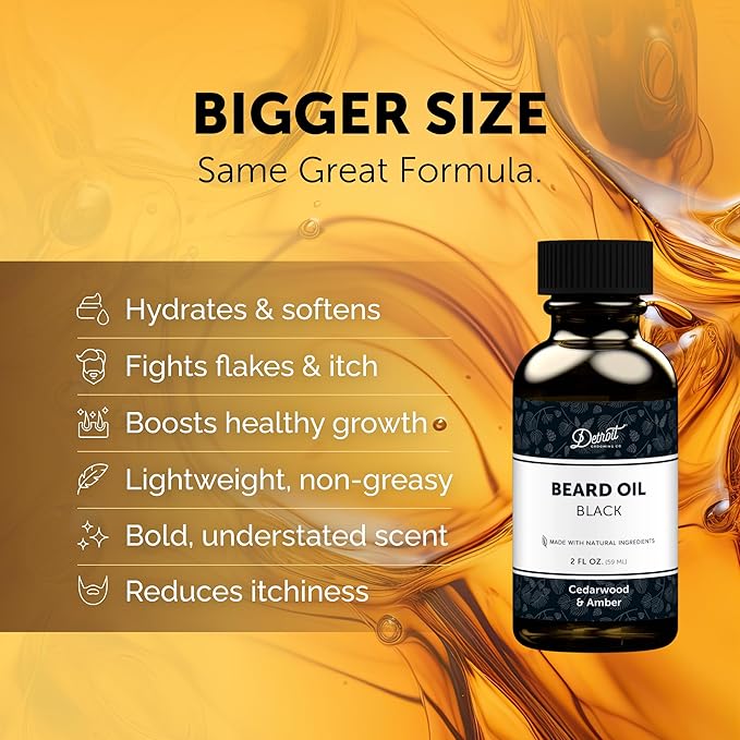 Detroit Grooming Beard Oil | Hydrating & Nourishing Formula with Vitamin E | Cedarwood & Amber • Black (2 oz)