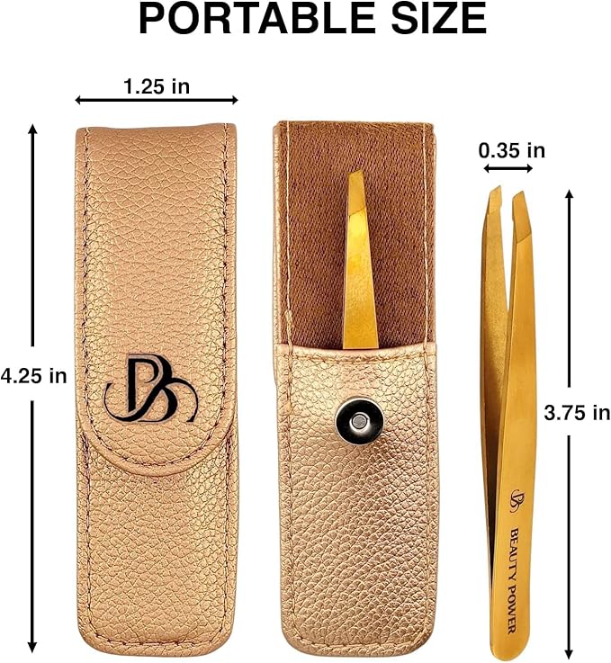 Professional Tweezers in Case - Slant, Durable Lightweight German Stainless Steel, Ultra Precision Tweezers for Eyebrows, Facial Hair, Chin, and Ingrown Hair Removal - Valentine's Gift
