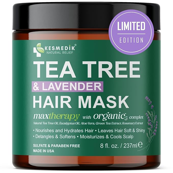 Tea Tree Lavender Mint Hair Mask with Biotin & Argan Oil, Deep Conditioning Hair Mask for Coarse & Dry Damaged Hair, Scalp Itch Relief, Hydrating Hair Mask for Men & Women | Tea Tree Hair Mask