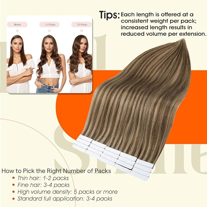 Full Shine Hair Extensions Real Human Hair Color 4P27 Medium Brown And Caramel Blonde Tape in Hair Extensions Cuticles Aligned Remy Seamless Skin Weft Brazilian Straight 20Inch 100G 40Pcs