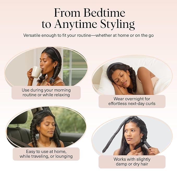 Kitsch Satin Heatless Curling Set – Heatless Curls Overnight with 34" Hair Curler & 2 Satin Scrunchies – Comfortable Hair Curlers to Sleep In for Frizz-Free, No Heat Damage Styling - Charcoal