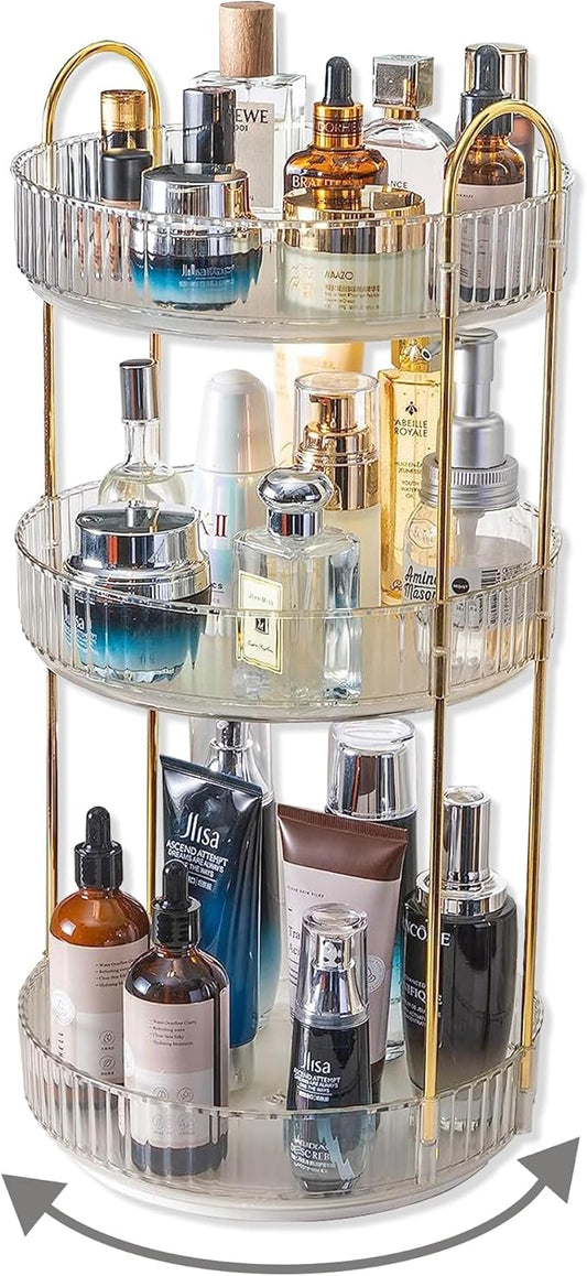 360 Rotating Makeup Organizer,3 Tier Large Capacity Make Up Organizers and Storage,Skincare Perfume Vanity Organizers,Bathroom Cosmetics Storage Organizer Countertop (Clear-3 Tier)