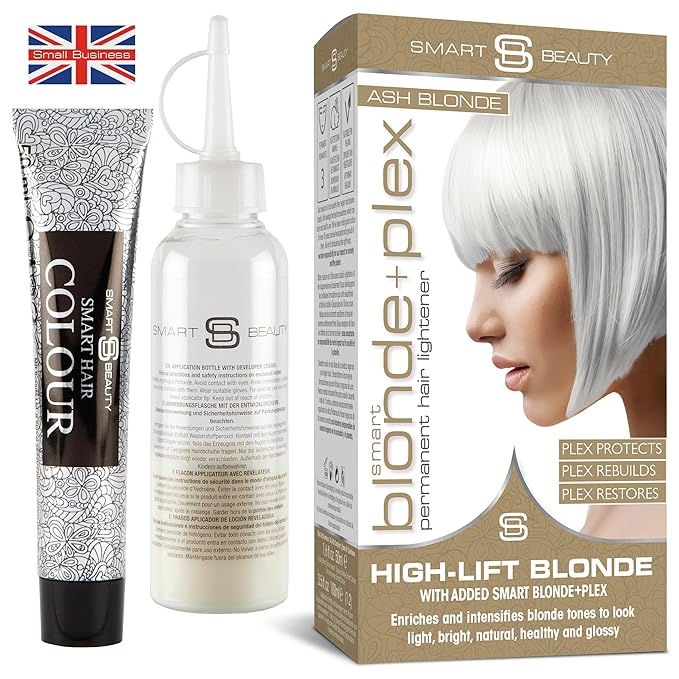 Ash Blonde Hair Dye with added Plex Hair Care Conditioner, Permanent Hair Color with Cool Ash Hair Toner for Blond Hair, Vegan Hair Dye, Cruelty-Free - Smart Beauty Hair Color