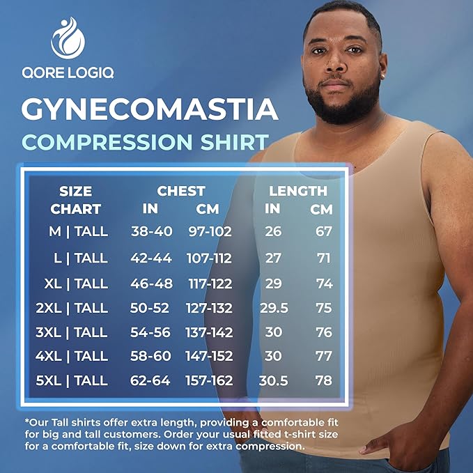 QORE LOGIQ Gynecomastia Compression Shirts for Men - Sleeveless Slimming Undershirts Tummy Control and Body Shaper Tank Top