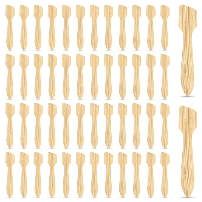 Bamboo Cosmetic Spatulas (50 Pack) – Biodegradable Spatula for Creams, Skincare & Crafts | Essential Esthetician Supplies | Eco-Friendly Makeup Applicator for Lotion & Facial Use | Natural BPA Free