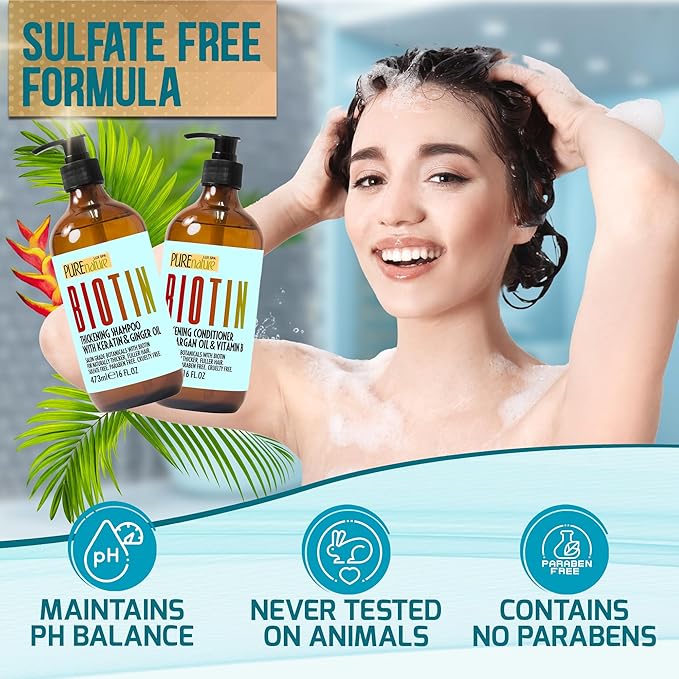 Biotin Shampoo and Conditioner Set - Volume Boosting Formula for Men and Women to Help Thinning Hair - Sulfate and Paraben Free with Thickening Properties - Volumizing Products to Improve Fullness