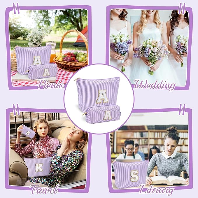 YOOLIFE Personalized Cute Purple Initial Cosmetic Makeup Pouch - Make Up Toiletry Bag for Her Mom Teacher Friend Girlfriend Wife Birthday Gifts