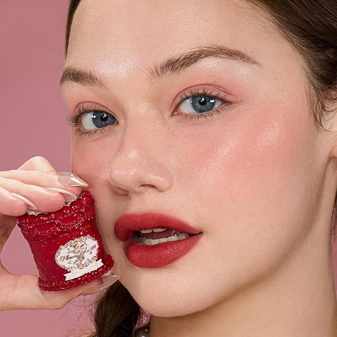 Flower Knows Strawberry Cupid Cake Lip Cream,Long Lasting Warm Red Matte Lipstick,Hydrating Lip Stain,Transfer & Smudge-Proof Velvet Liquid Lipstick for Girls&Women,0.17 Fl Oz(V09 Velvet)