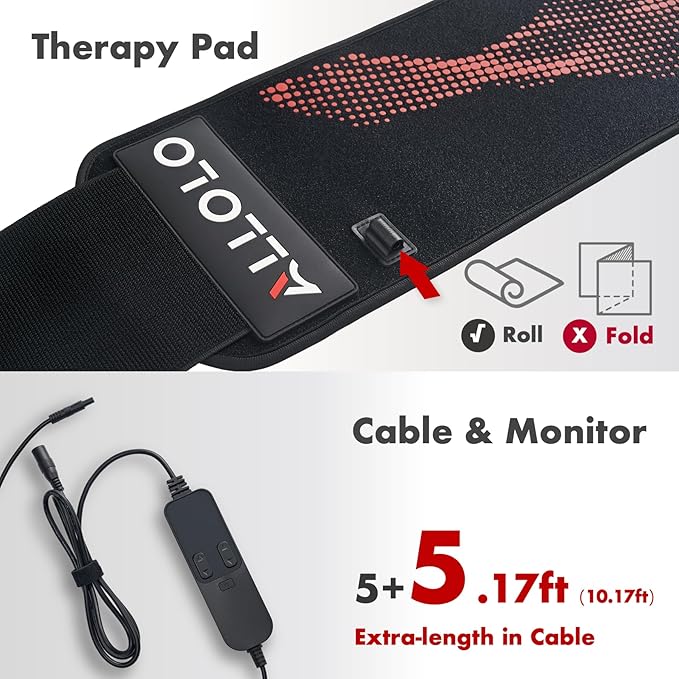 ALLOLO Red Light Therapy Belt, 39"*7.7" Large Area with 180pcs 3-in-1 LEDs 660nm & 850nm Infrared Red Light Therapy for Body, Adjustable & Portable Therapy Wrap for Shoulder Waist Belly Joint(Corded)