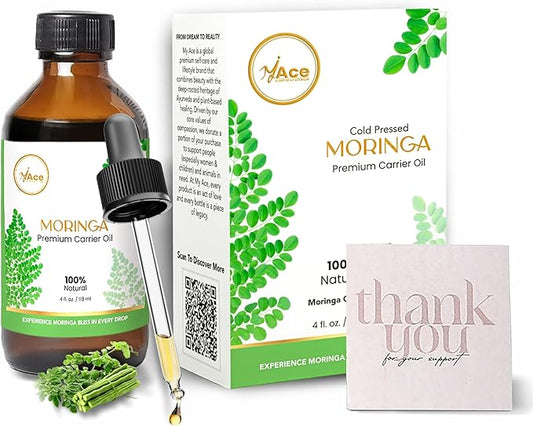 My Ace Moringa Carrier Oil | Pure Cold Pressed Unrefined Oil | Multipurpose Hair, Skin, Face & Body Oil, Aromatherapy – 4oz