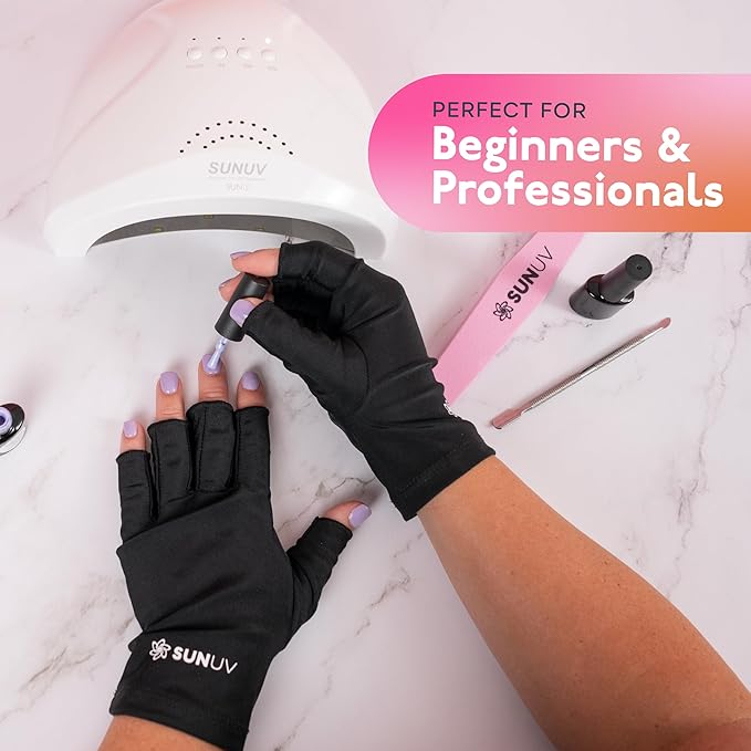 SUNUV LED Gloves for Gel Nails, UPF 50+ Anti UV Gloves for Gel Nail Lamp, Professional UV Gloves for Nail Techs