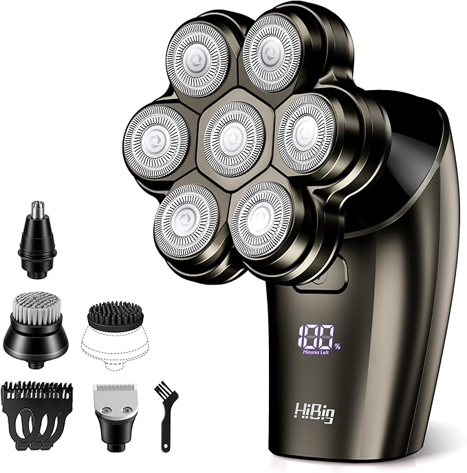 7D Arc Electric Shaver for Head & Body, 5-in-1 Upgraded Electric Razor for Men, Waterproof Wet/Dry Detachable Head Shaver, LED Display Rechargeable Electric Shaving & Grooming Kit, Dark Gray