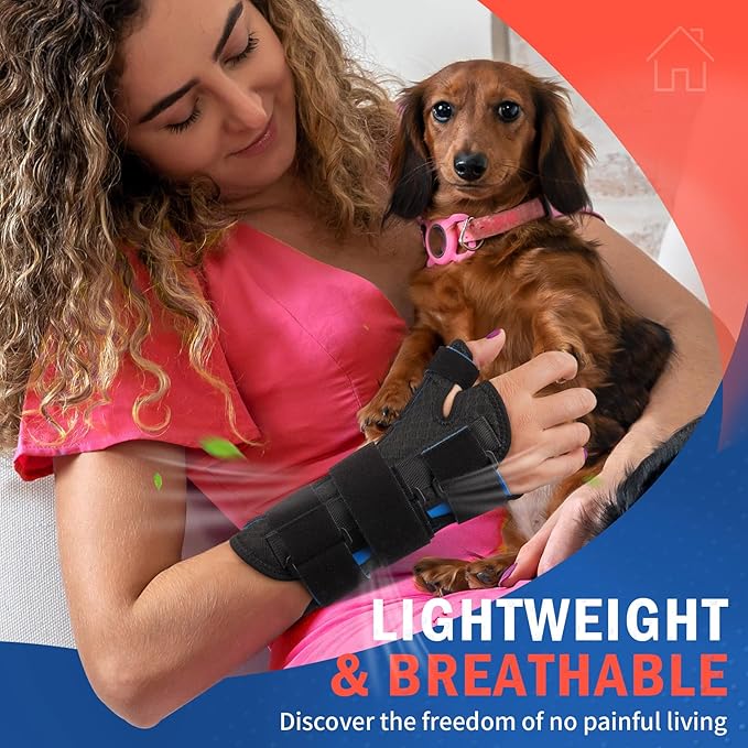 FEATOL Carpal Tunnel Wrist Brace Night Support, Thumb Spica Splint Right Hand for De Quervains Tenosynovitis, Tendonitis, Wrist Brace With Thumb Support-Medium/Large-Women & Men, Black