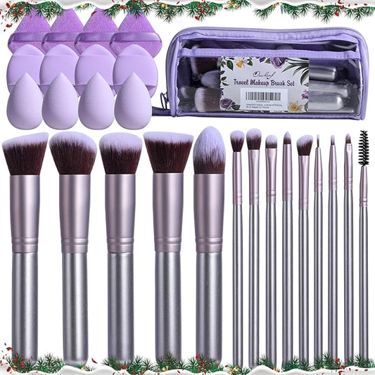 Oneleaf 26 Pcs Makeup Brushes Set – Premium Facial Cleaning & Makeup Brush Set with Foundation, Concealer, Blush, Eyeshadow Brushes plus Sponge and Wash Bag