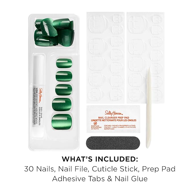 Sally Hansen Salon Effects Perfect Press-On Nails | Sq-oval Shape | Easy to Apply, Non-Damaging| 30 Nails, Nail Glue, Adhesive Tabs, File | Rocket Fuel