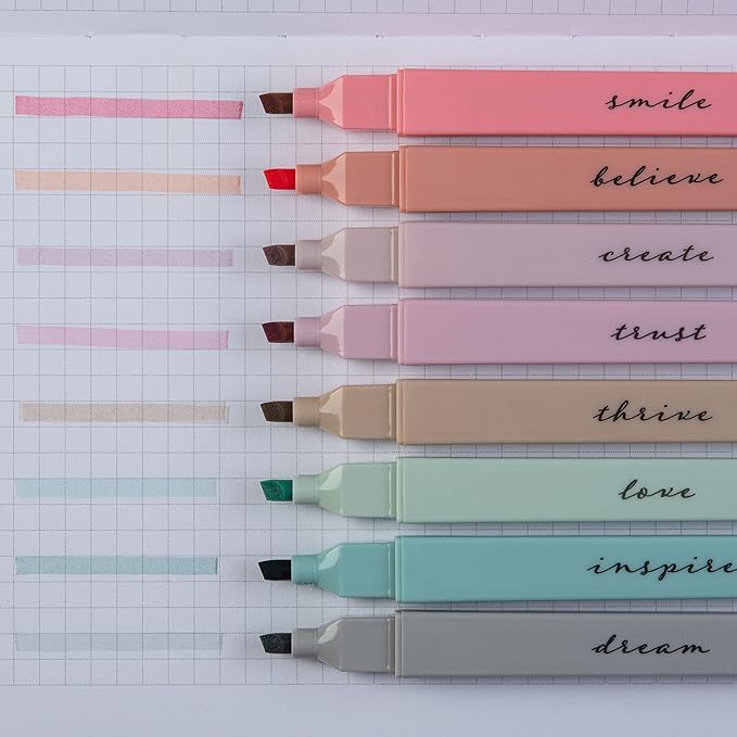 DIVERSEBEE Bible Highlighters with Soft Chisel Tip, 8 Pack Assorted Colors Pens No Bleed, Quick Dry, Cute Aesthetic Markers, Bible Study Journaling Supplies and Accessories (Boho)