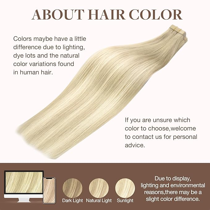 GOO GOO Tape in Hair Extensions Human Hair, 18ET90A Natural Blonde Balayage, 14inch 25g 10pcs, Skin Weft Seamless Invisible, Silky Straight with Thick Ends, Remy Human Hair