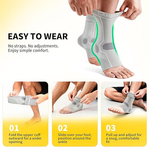 CAMBIVO 1 Pair Ankle Compression Sleeve for Men & Women – Soft, Breathable Support for Plantar Fasciitis, Achilles Tendonitis, Swelling & Sports Recovery – Easy to Wear, All-Day Comfort Fit