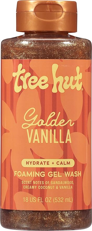 Tree Hut Golden Vanilla Foaming Gel Wash, Hydrating & Moisturizing Body Wash with Shea Butter & Natural Oils, Gentle Cleansing for Soft & Smooth Skin, Body Cleanser for Self-Care, 18 oz