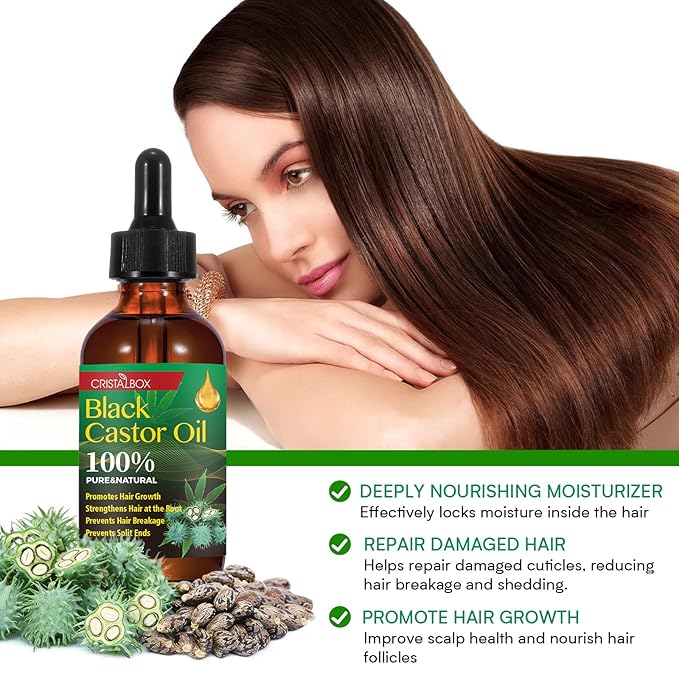 3 Pack Jamaican Black Castor Oil, Cold Pressed 100% Pure and Organic Castor Oils for Hair Growth, Eyelashes Care, Face Moisturizer,Skin Hydration, Eyebrows Nourishment, and Castor Oil Packs