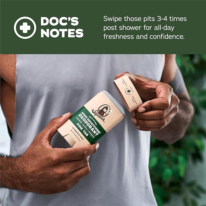 Dr. Squatch Natural Men’s Deodorant – Aluminum Free Natural Deodorant Men with Charcoal & Postbiotics for 72-Hour Odor Protection – Pine Tar, 2.65oz Stick (3-Pack)