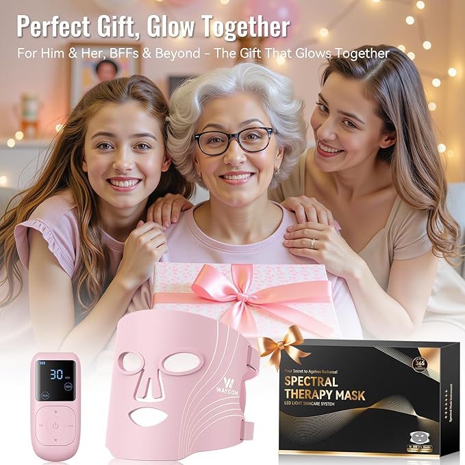 WAYCOM Red Light Therapy for Face: FDA-Cleared 4-Modes Portable LED Light Therapy Mask - 400 LEDs Infrared & Red Light Mask at Home Travel with Timing Remote - Skin Care Gifts for Women Mom Wife