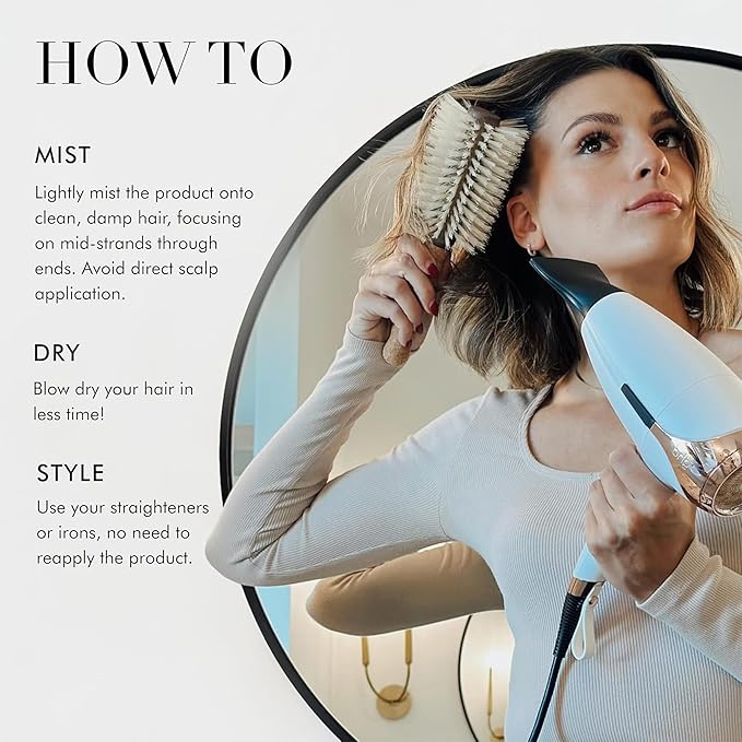 Goldie Locks Blow Dry Spray - 450°F Heat Protection and Frizz Control - Hydrating Blow Dry Mist with Style Memory - Safe for Extensions & Color-Treated Hair - Protein-Free - 4 fl oz