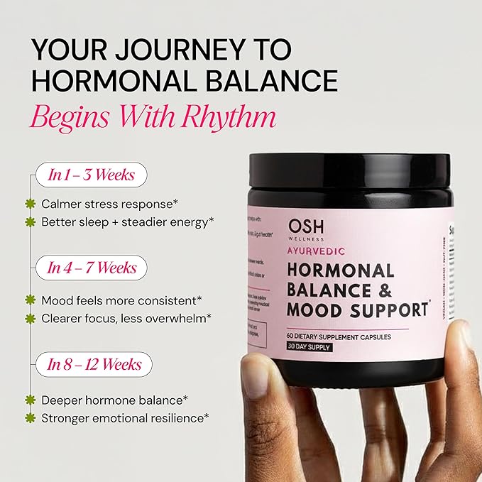 Ayurvedic Hormone Balance for Women | Mood, Energy, & Sleep Support | Cortisol Manager | Regulates Estrogen | Stress Relief | Ashwagandha, Rhodiola, & Shatavari | Made in USA | 60 Ct. - OSH Wellness