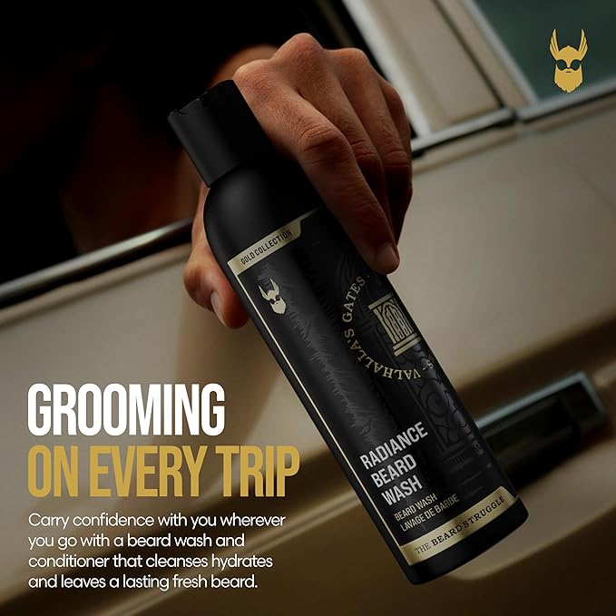 The Beard Struggle - Radiance Beard Wash & Conditioner Bundle - Gold Collection - Pack of 2, Valhalla's Gates - Nourish, Cleanse, Softens, & Strengthens Beard - Beard Wash and Conditioner for Men