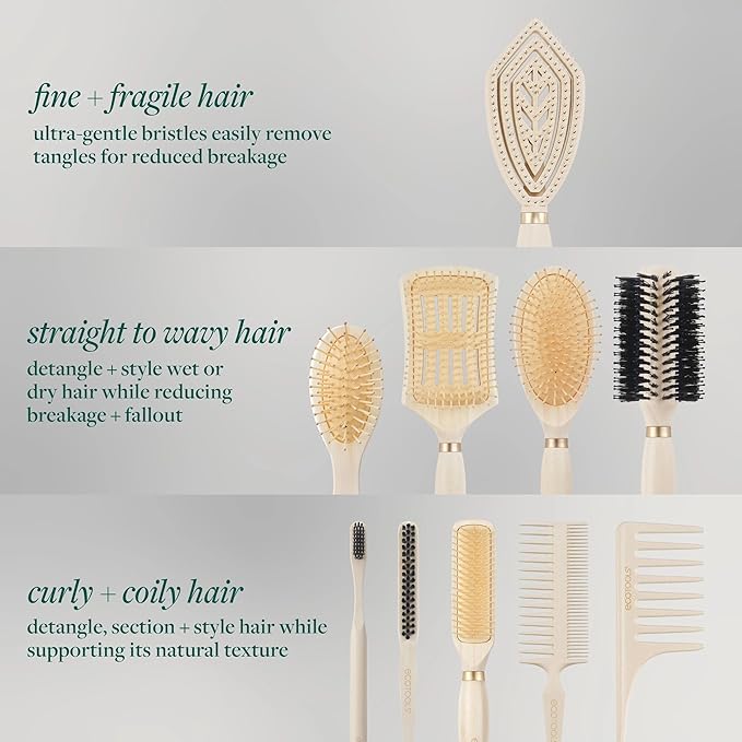 EcoTools Travel Detangler Hairbrush, Gently Detangle & Smooth Hair, Brush For Wet Or Dry Hair, Heat Resistant, Mini Renewable Bamboo Hairbrush For Styling On-The-Go, Vegan & Cruelty-Free, 1 Count