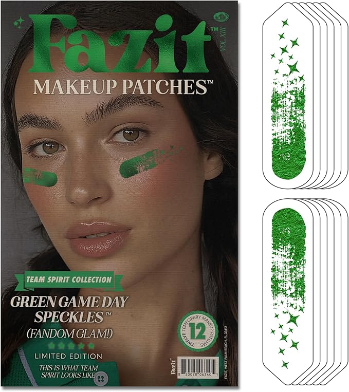 Fazit Makeup Patches - Green Game Day Speckles - Glow Up Make-Up Patches - Cute Glitter Makeup Accessories for Women - Cosmetic Glitter for Face