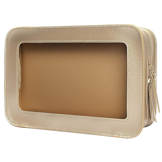 LETGO Clear Makeup Bags, TSA Approved Toiletry Bag with Zipper, Clear Makeup Organizer Fit Carry-on Travel Essentials,Clear Cosmetic Bags for Women Men (C-Gold)