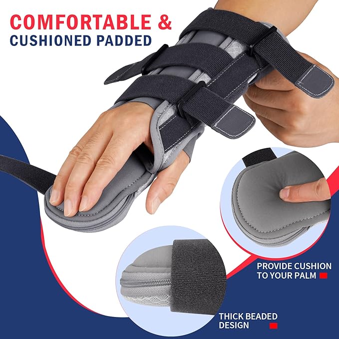 FEATOL Resting Hand Splint, Stroke Hand Immobilizer For Men and Women，Wrist Finger Brace For Carpel Tunnel, Stroke Recovery, Left, Large