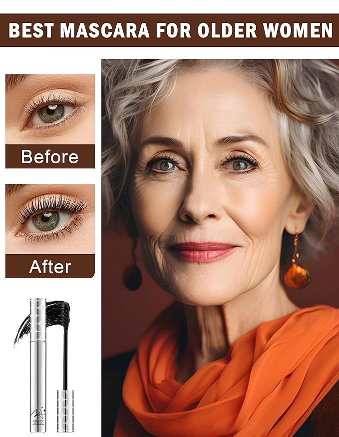 2PCS Mascara for Older Women 60 Plus and Eye Liner Pencils Makeup Set, Mascara Volume and Length Waterproof, Hypoallergenic for Sensitive Eyes, Smudge Proof Long Lasting #Dark