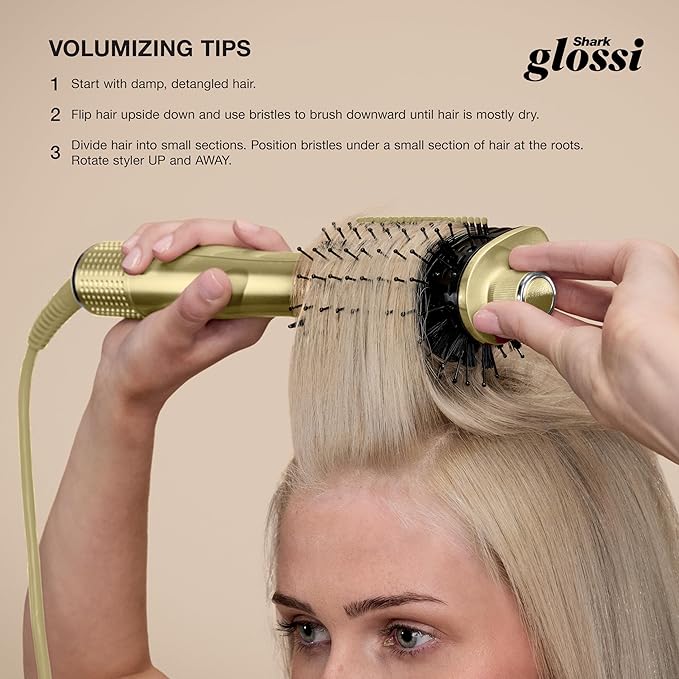 Shark Glossi 2-in-1 Hot Tool and Air Glosser, Ultra-Fast, Ultra-Glossy Blowouts at-Home, Heat-Controlled Ceramic, Curly, Coily, and Color Friendly, Liquid Gold, HT302GD