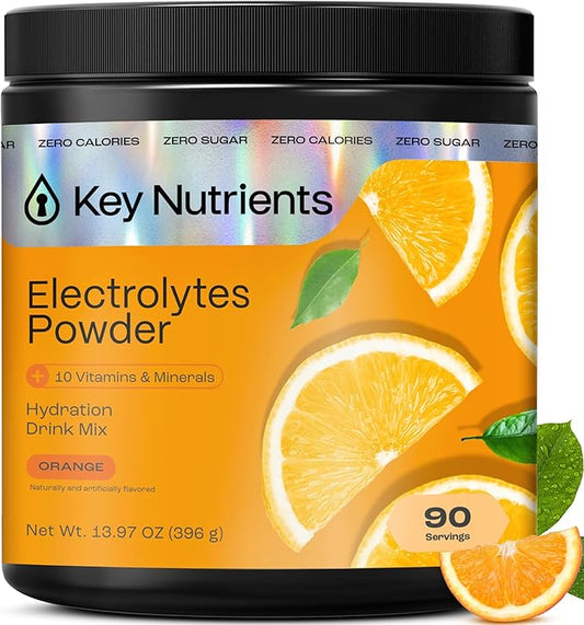 KEY NUTRIENTS Multivitamin Electrolytes Powder No Sugar - Tangy Orange Electrolyte Powder - Endurance & Energy Supplement - Hydration Powder - No Calories - 90 Servings - Made in USA