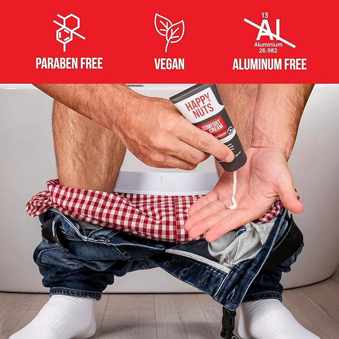 HAPPY NUTS Comfort Cream Deodorant For Men: Anti-Chafing Sweat Defense, Odor Control, Aluminum-Free Mens Deodorant & Hygiene Products for Men's Private Parts 3.4 Fl Oz (2 Pack), Original Scent