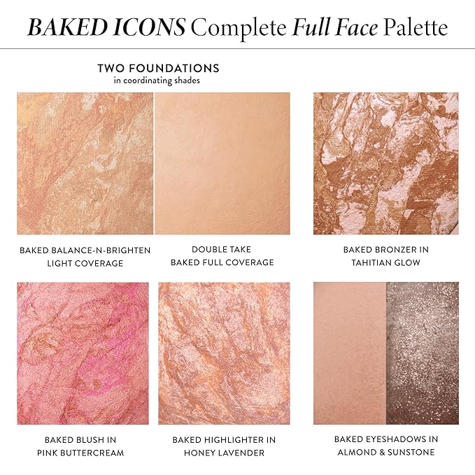 LAURA GELLER Baked Icons Complete Full Face Palette, Medium | All-in-One Makeup Palette with Baked Foundations, Blush, Bronzer, Highlighter, Eyeshadows | Coverage for Mature Skin | Travel-Friendly