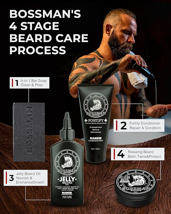Bossman Jelly Beard Oil for Men (4 oz, Naked - Unscented) – Softens, Moisturizes & Conditions with Natural Ingredients