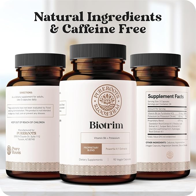 Caffeine-Free Water Pills for Swollen Legs and Feet - Contains The Best Natural Diuretics for Water Retention in Legs and Feet - Biotrim Helps Reduce Your Swollen Feet and Legs (with Dandelion Root)