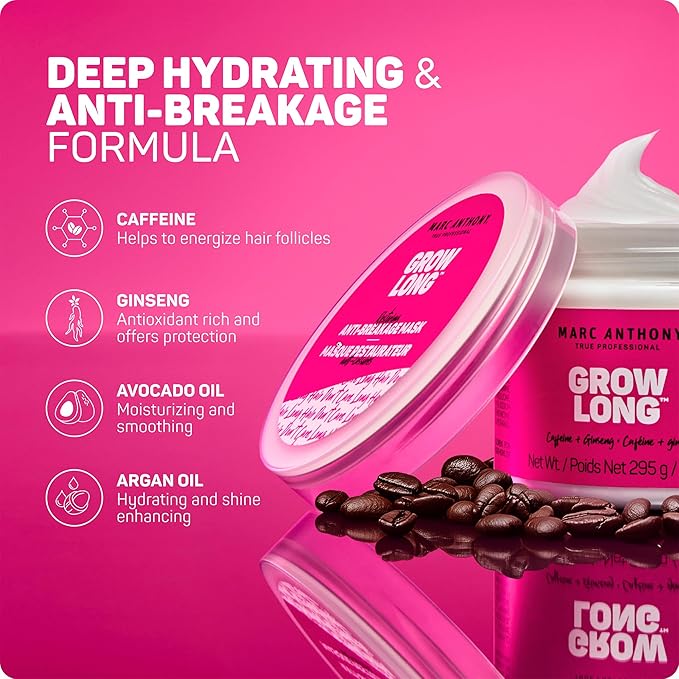 Marc Anthony Deep Conditioning Hair Mask for Dry & Damaged Hair, Grow Long Biotin - Argan Oil, Caffeine & Keratin Anti-Frizz Leave-In Repair Treatment For Split Ends & Breakage