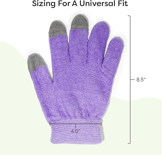 ZenToes Moisturizing Gloves for Dry Hands, Gel Infused with Jojoba Seed Oil, Olive Oil and Vitamin E, Overnight Hand Moisturizer (OSFM, Fuzzy Lilac with Media Tips)