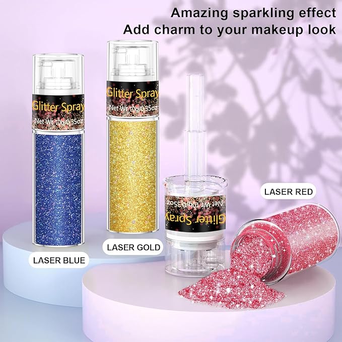 Hair and Body Glitter Spray, 1PC Glitter Hairspray Dry Powder Makeup for Clothes, Festival Rave Prom Loose Sparkle Powder,Holographic Ultra Fine Resin Glitters for Crafts (1PC Red)