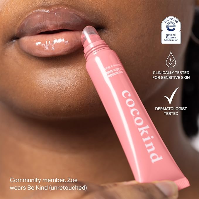 Cocokind Ceramide Lip Blur Balm, Be Kind - Coral Pink Hydrating Lip Balm with Ceramides & Peptides, Made for Sensitive Skin & Lips, Unflavored & Fragrance-Free - 3 pack